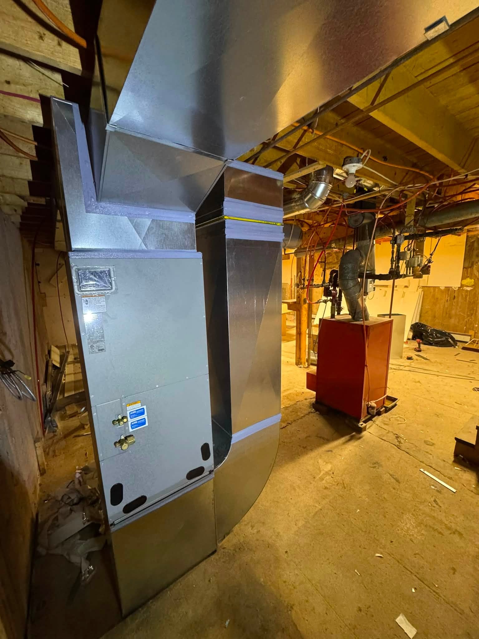 Ventilation ductwork and air handler installed by Rocky's Mechanical in Nova Scotia